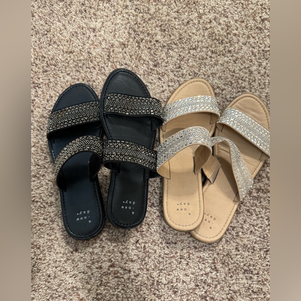 a new day Black and Tan Sandals with Glitter Straps
